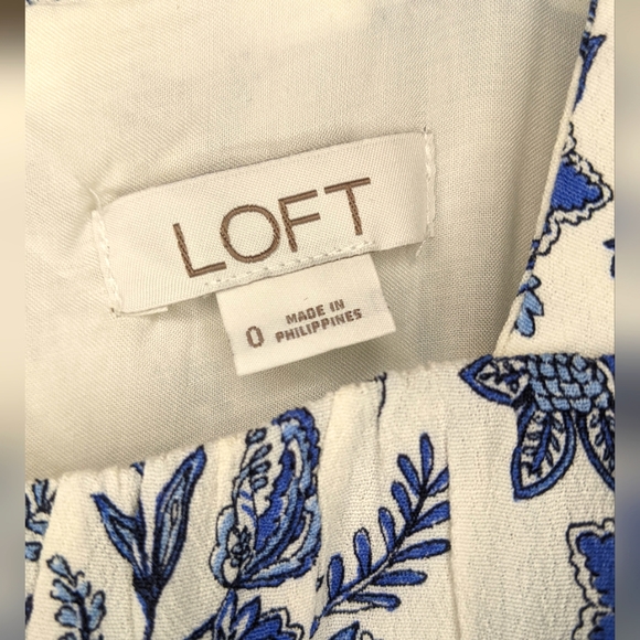 LOFT Blue and White Jumpsuit Romper Ruffled Neckline, 0 - Picture 4 of 11